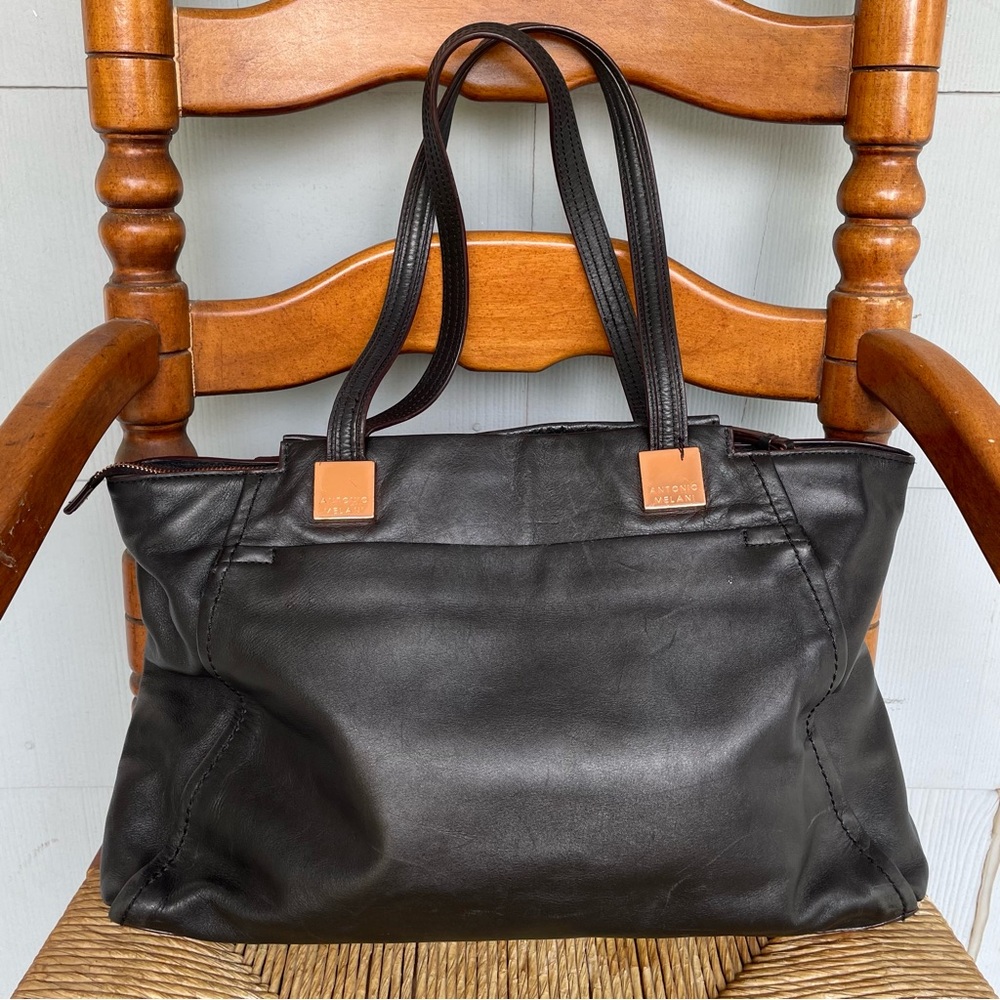 Antonio Melani Black Leather Large Shoulder Bag